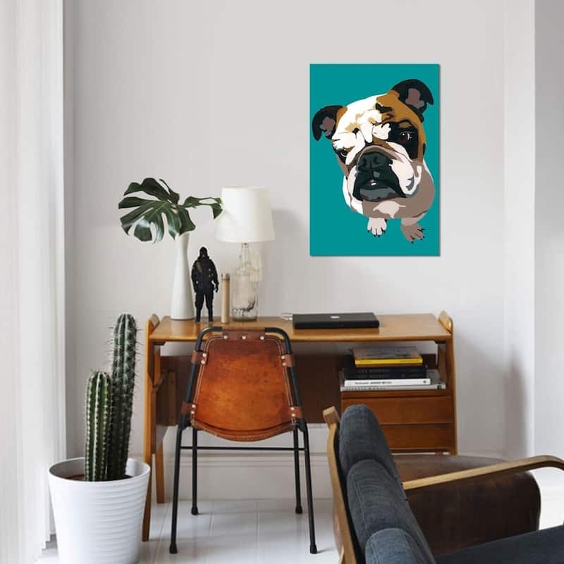 iCanvas "Bulldog On Teal" by Julie Ahmad Canvas Print