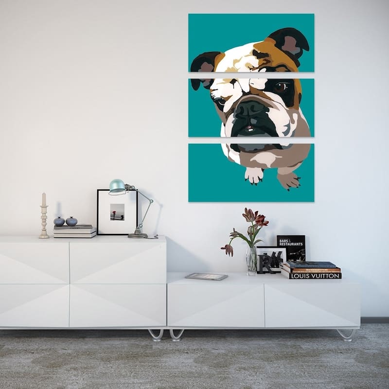 iCanvas "Bulldog On Teal" by Julie Ahmad Canvas Print