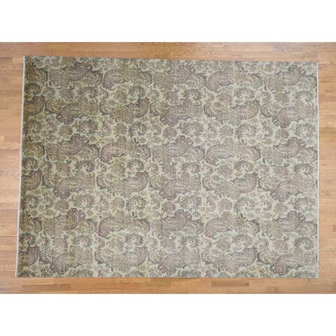 Hand Knotted Beige Rajasthan with Wool Oriental Rug - 9'1 x 12'3