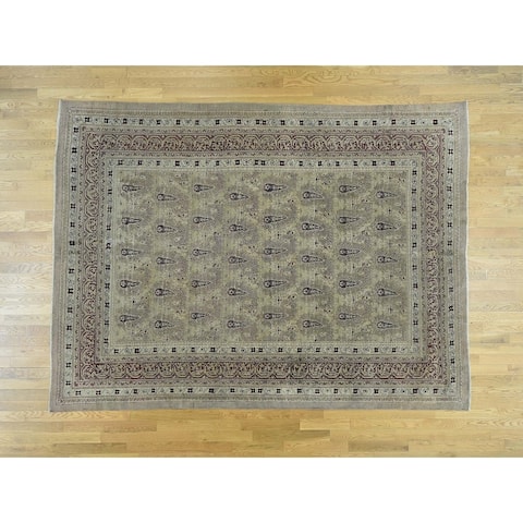 Hand Knotted Beige Antique with Wool Oriental Rug - 8' x 10'8