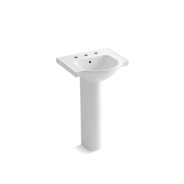 slide 1 of 1, Kohler Veer™ 21" Pedestal Bathroom Sink with 8" Widespread Faucet Holes White (K-5265-8-0)