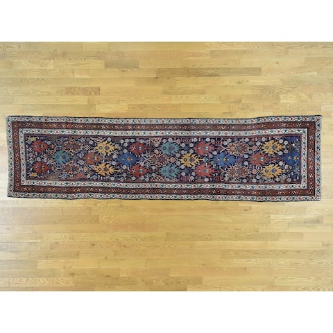 Hand Knotted Blue Antique with Wool Oriental Rug - 3'5 x 12'9