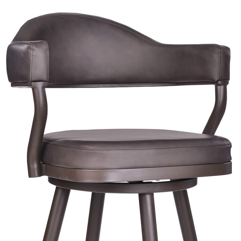 Justin Barstool in a Brown Powder Coated Finish and Vintage Brown Faux Leather