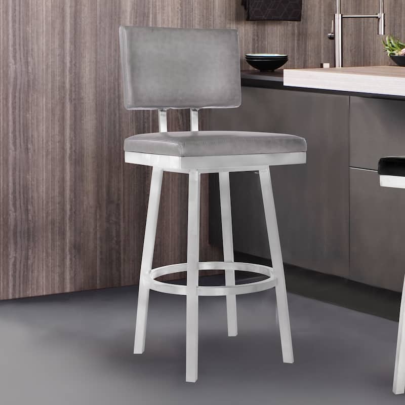 Balboa 26" Swivel Counter Stool, Vintage Gray and Brushed Stainless Steel - Counter Height