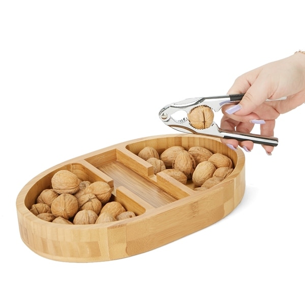Mind Reader NUTRAY-BRN Nut Cracker Bowl Set with Stainless Steel Metal Nut Cracker Brown