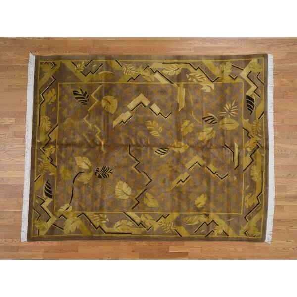 slide 1 of 12, Hand Knotted Yellow Clearance with Wool Oriental Rug - 7'8 x 9'7