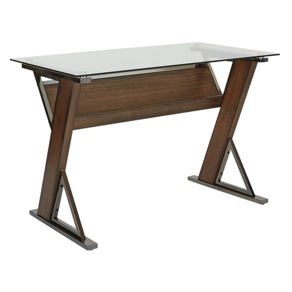 Shop Eureka Long Desk with Tempered Glass Top and Caramel ...