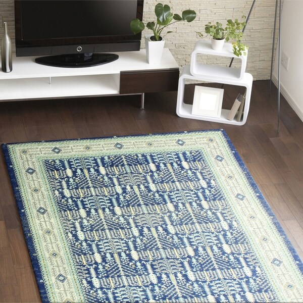 Agnes Dark Blue Transitional Area Rug - 3'6" x 5'6"