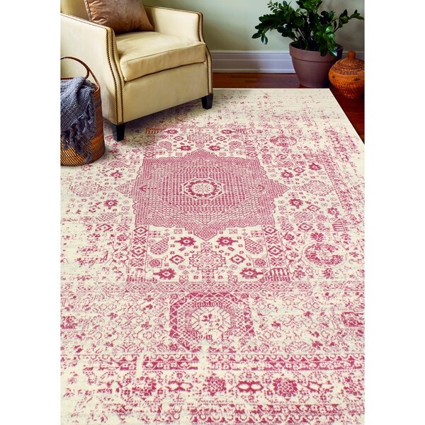 Fancy Ivory/Fuchsia Transitional Area Rug - 3'6" x 5'6"