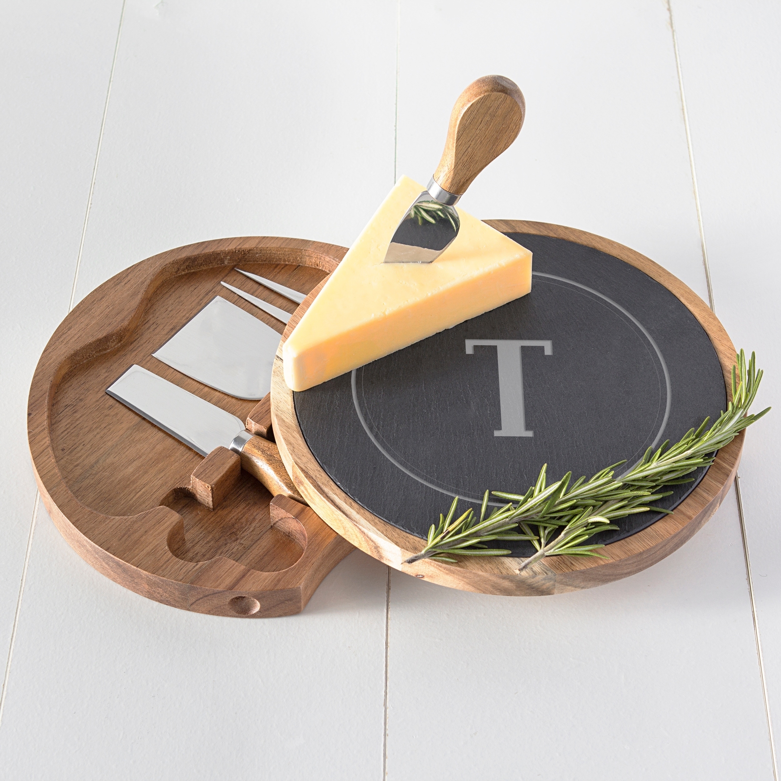 Personalized Slate and Acacia Cheese Board w/ Utensils