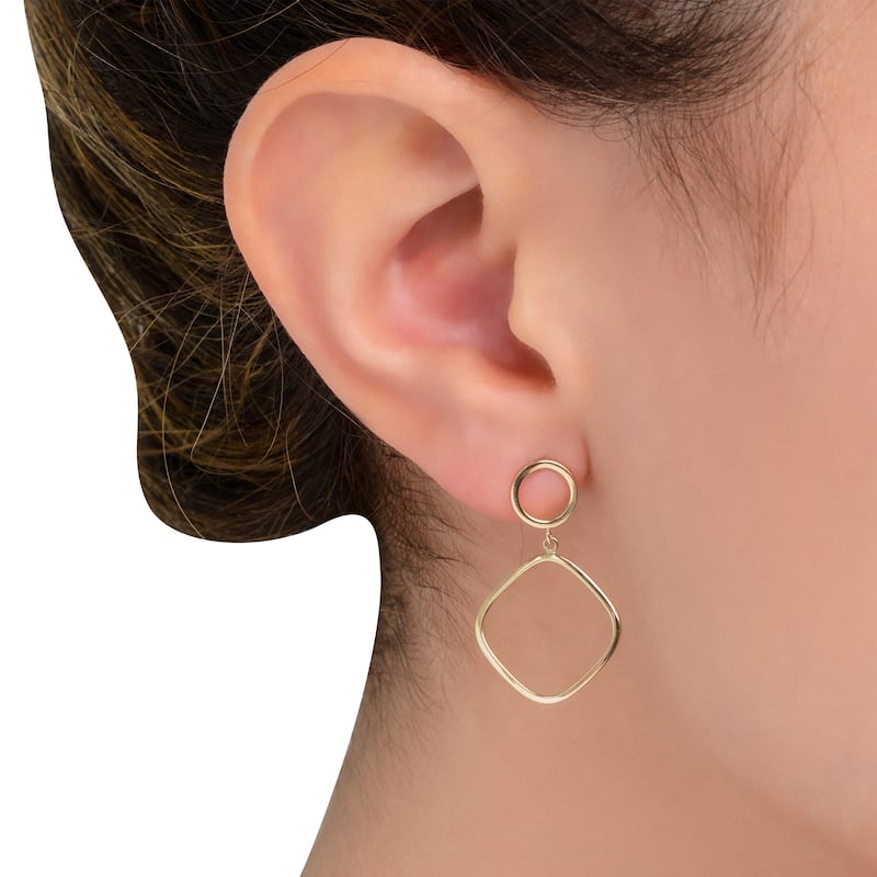 Fremada 14k Yellow Gold Circle and Square Drop Earrings