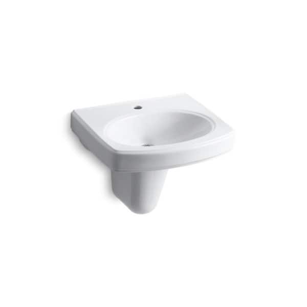 slide 2 of 2, Kohler Pinoir® Wall-Mount Bathroom Sink with Single Faucet Hole White (K-2035-1-0)