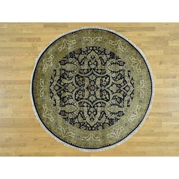 slide 1 of 7, Hand Knotted Black Fine Oriental with New Zealand Wool Oriental Rug - 6'10 x 6'10