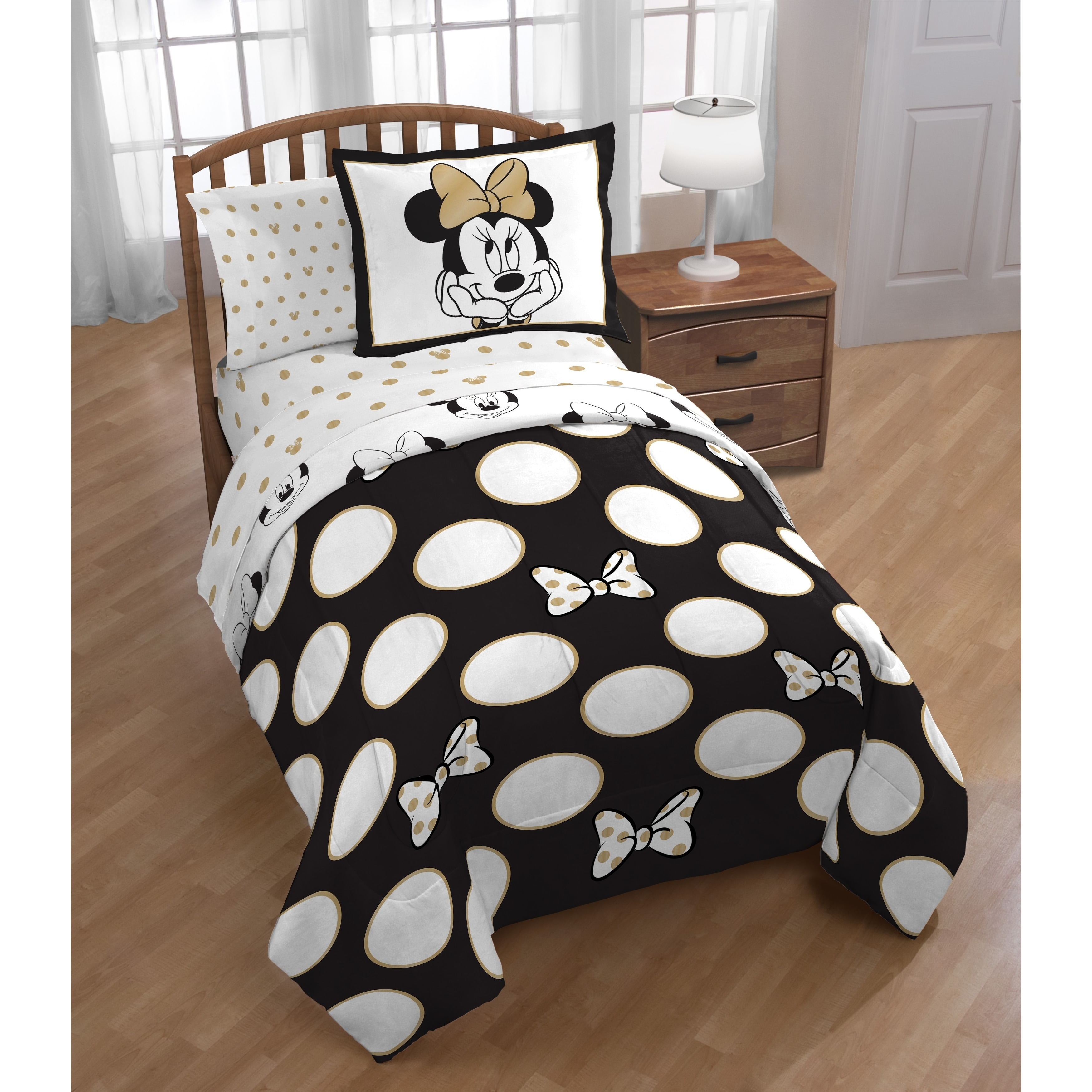 Shop Disney Minnie Gold Dots Full 3 Piece Comforter Set