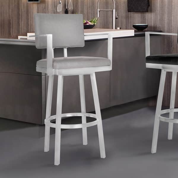 Armen Living Balboa Barstool with Arms in Brushed Stainless Steel and