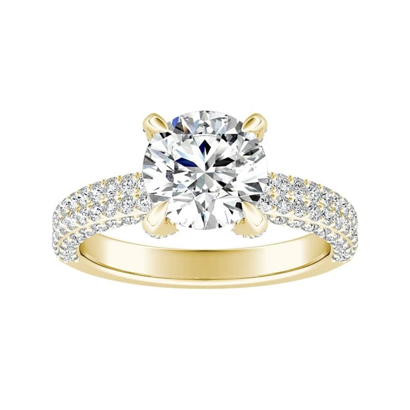 Auriya 14k Gold 2ct Moissanite and Pave Diamond Engagement Ring 7/8ctw - Yellow - 8.5