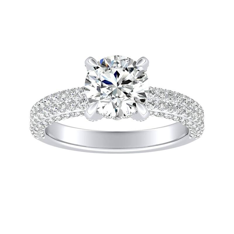 Auriya 14k Gold 1 1/2ct Moissanite and Pave Diamond Engagement Ring 7/8ctw