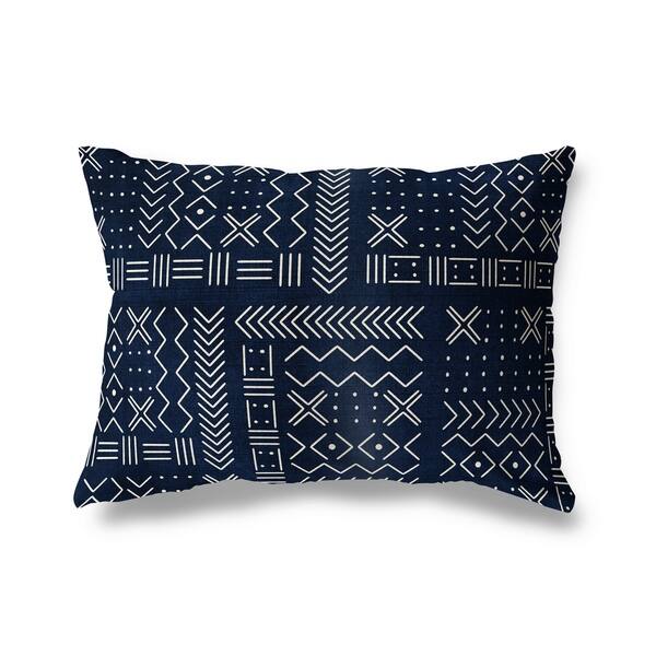 Large Blue Bohemian Lumbar Pillow Cover Dark Blue Mudcloth Pillow