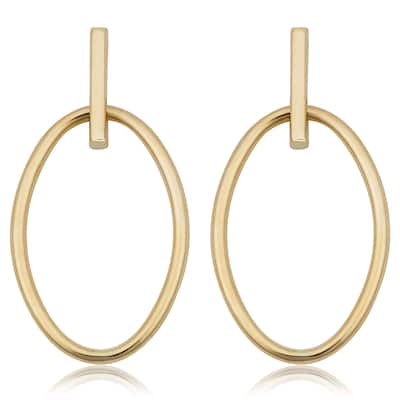 Fremada 14k Yellow Gold Bar with Oval Drop Earrings