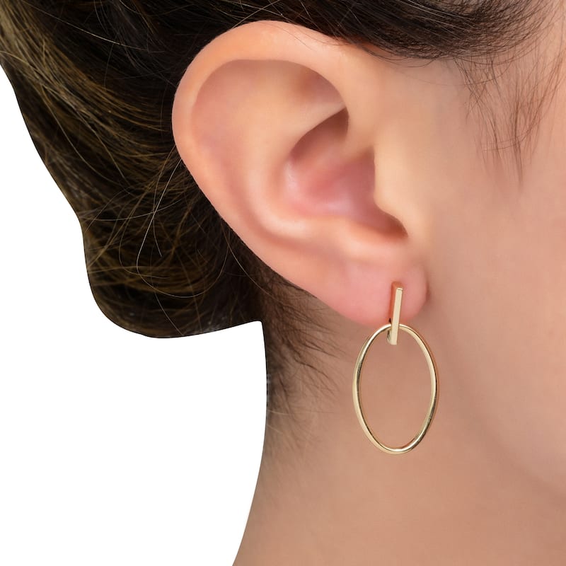 Fremada 14k Yellow Gold Bar with Oval Drop Earrings