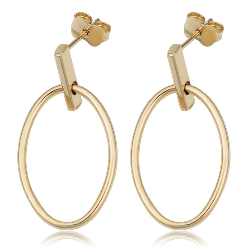 Fremada 14k Yellow Gold Bar with Oval Drop Earrings