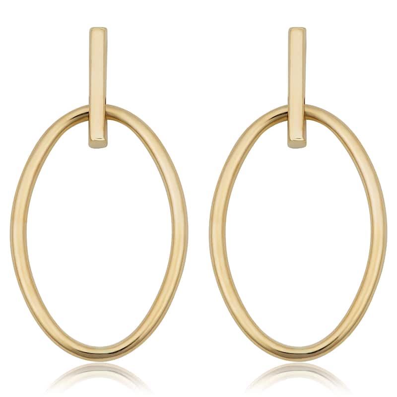 Fremada 14k Yellow Gold Bar with Oval Drop Earrings