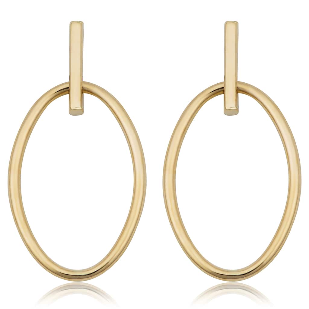 Fremada 14k Yellow Gold Bar with Oval Drop Earrings