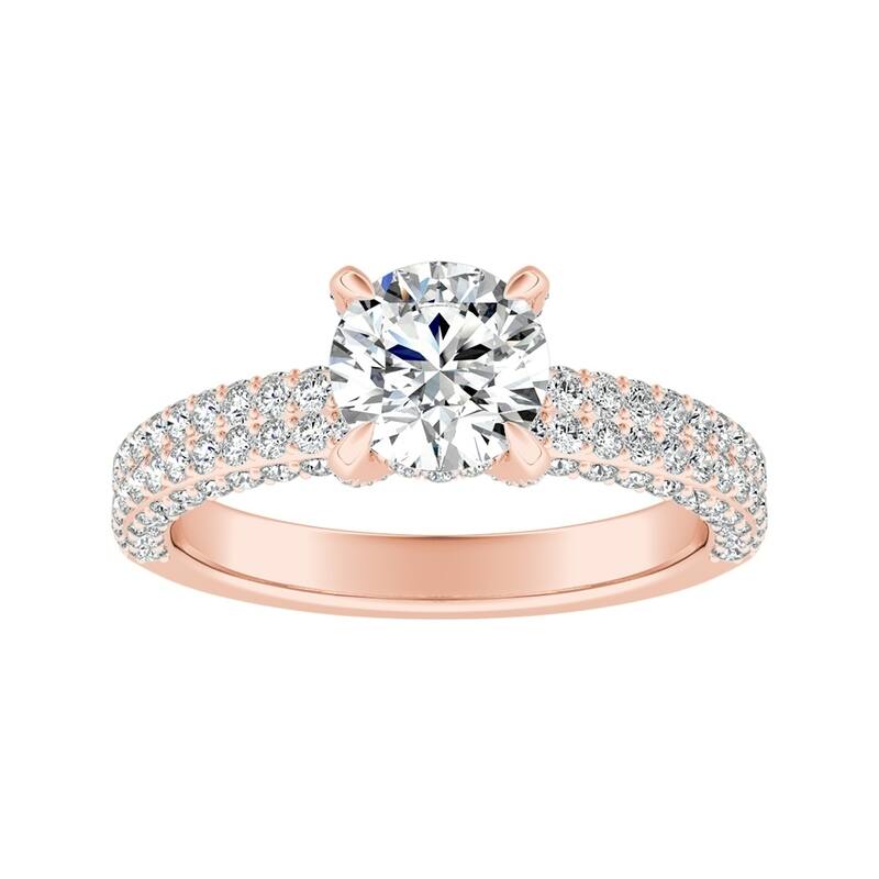 Auriya 14k Gold 3/4ct Moissanite and Pave Diamond Engagement Ring 7/8ctw