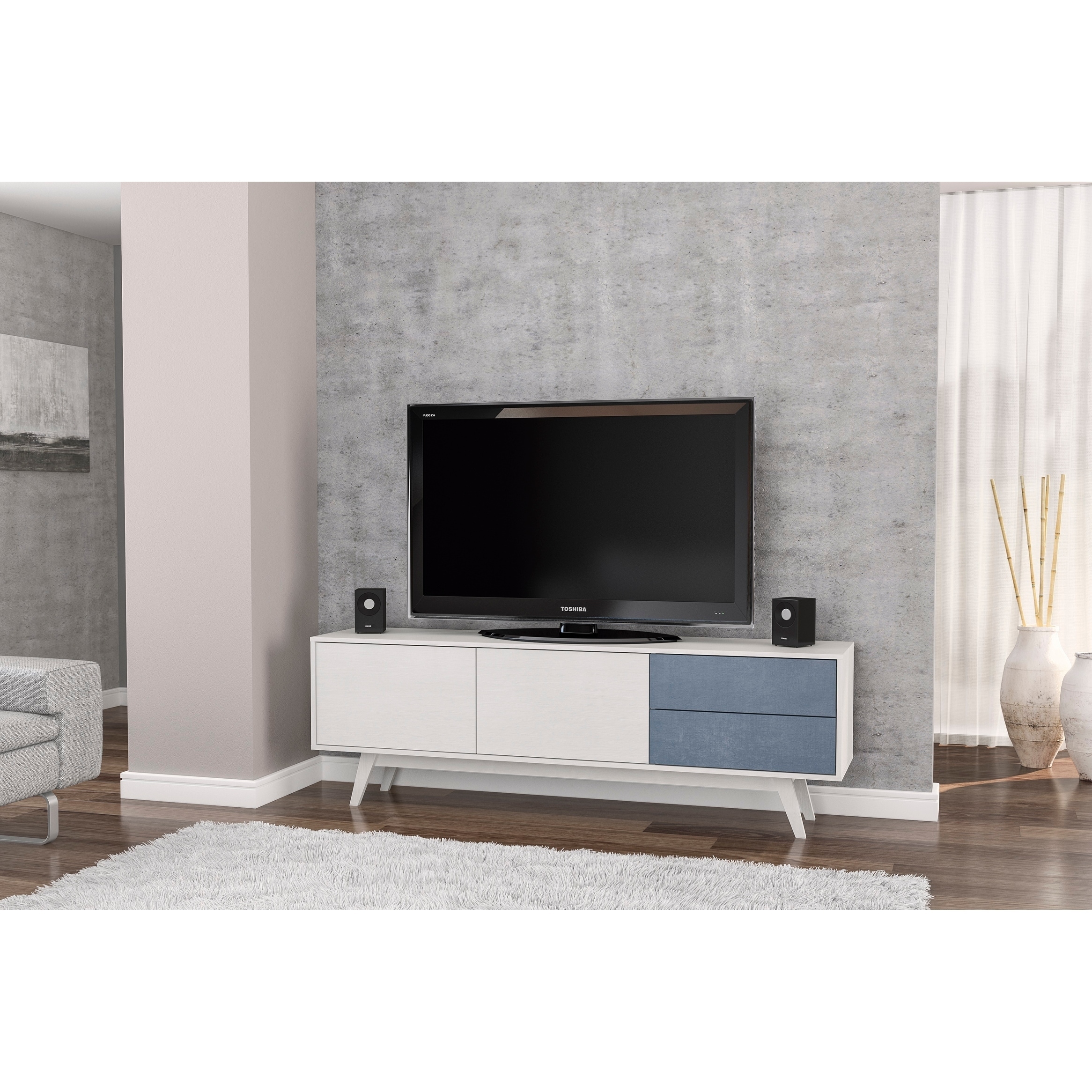 Polifurniture Laos 70 Inch Tv Stand White Wood And Navy Polifurniture Laos 70 Inch Tv Stand White Wood And Navy