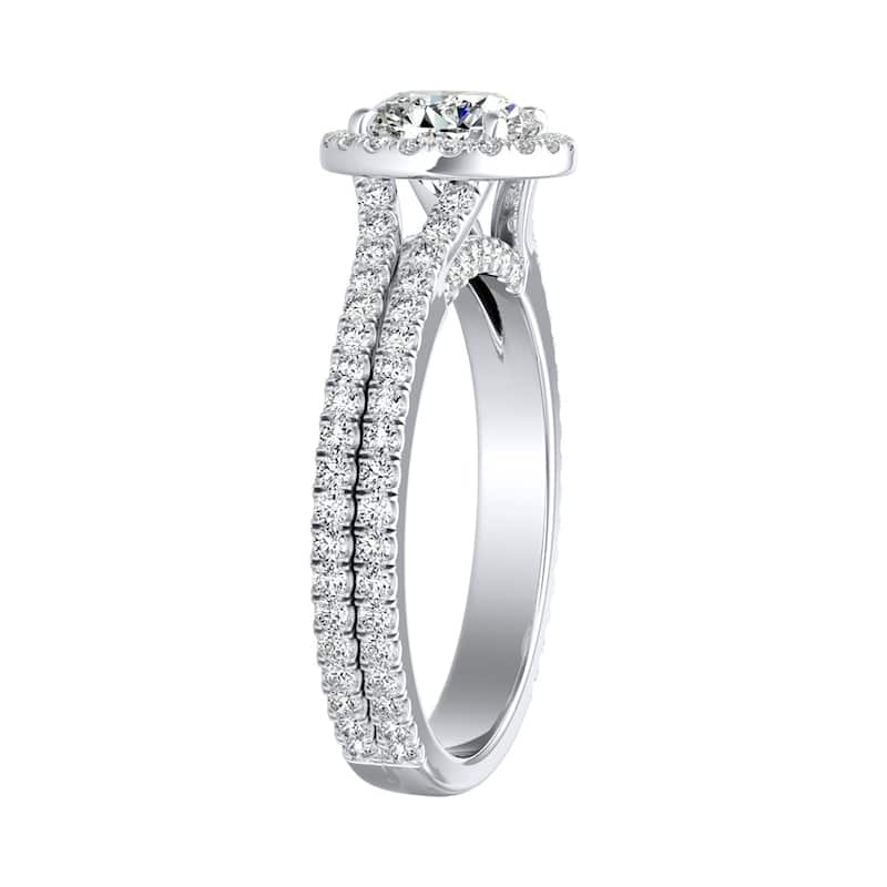 Auriya 14k Gold 3/4ct Moissanite and 5/8ctw Halo Diamond Engagement Ring