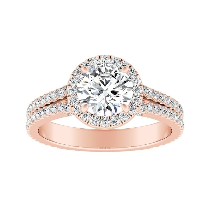Auriya 14k Gold 3/4ct Moissanite and 5/8ctw Halo Diamond Engagement Ring