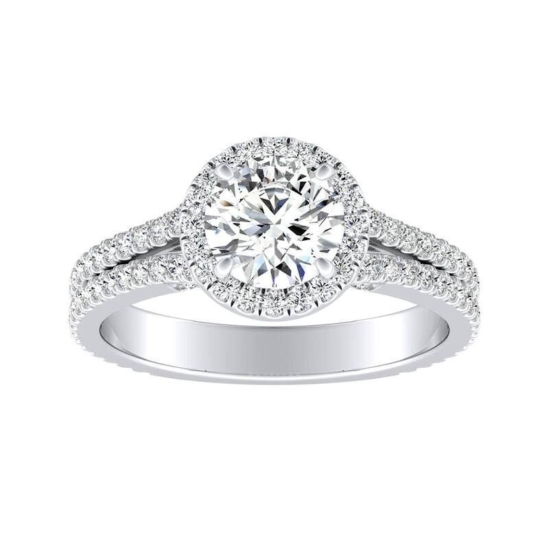 Auriya 14k Gold 1/2ct Moissanite and 5/8ctw Halo Diamond Engagement Ring