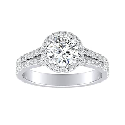 Auriya 14k Gold 1/2ct Moissanite and 5/8ctw Halo Diamond Engagement Ring