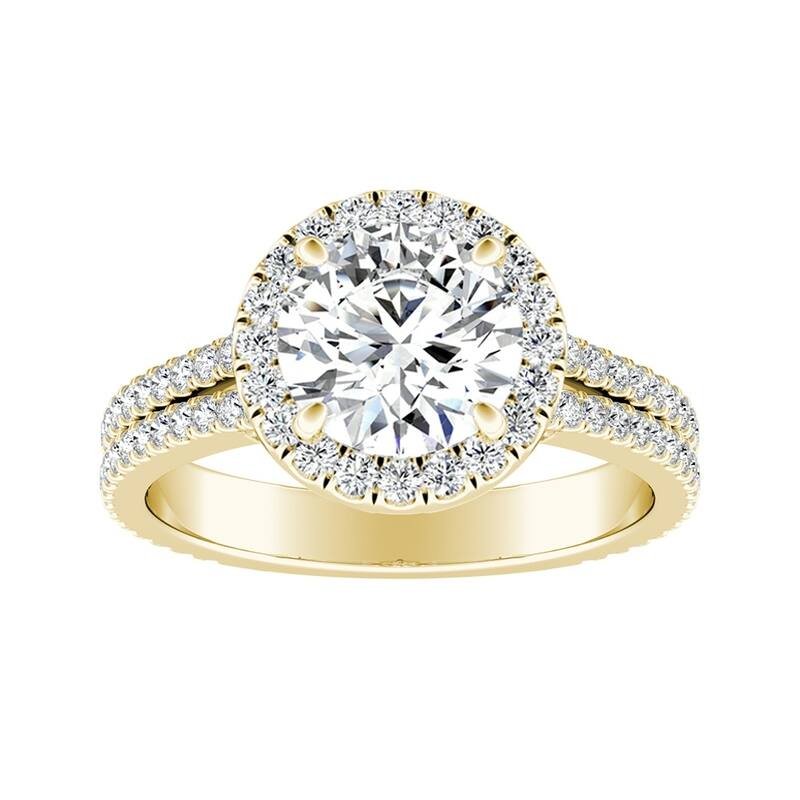 Auriya 14k Gold 2ct Moissanite and 5/8ctw Halo Diamond Engagement Ring