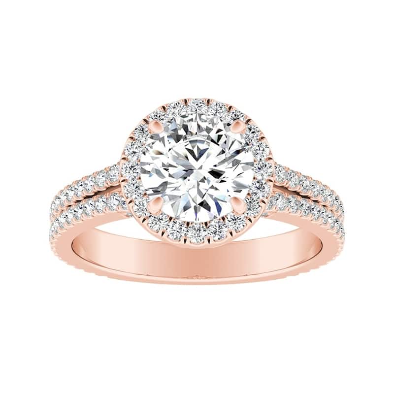 Auriya 14k Gold 2ct Moissanite and 5/8ctw Halo Diamond Engagement Ring