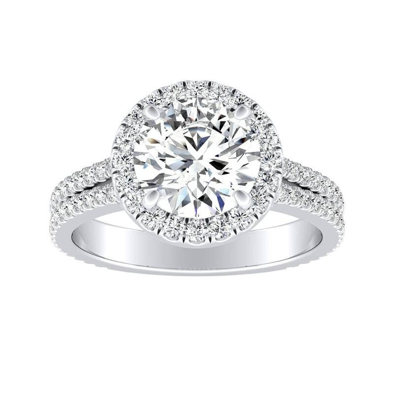 Auriya 14k Gold 2ct Moissanite and 5/8ctw Halo Diamond Engagement Ring