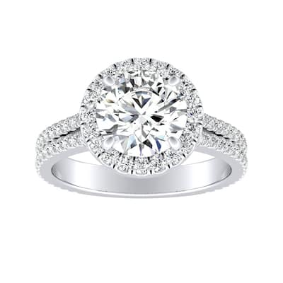 Auriya 14k Gold 2ct Moissanite and 5/8ctw Halo Diamond Engagement Ring
