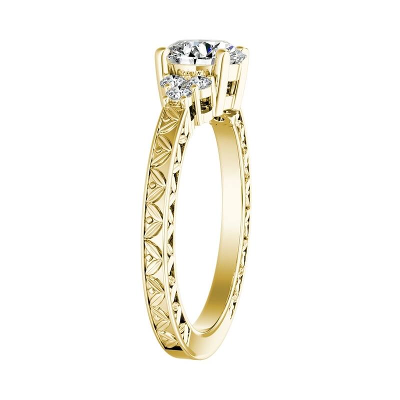 Auriya 14k Gold 3/4ct Vintage Inspired Round Moissanite and Diamond Engagement Ring