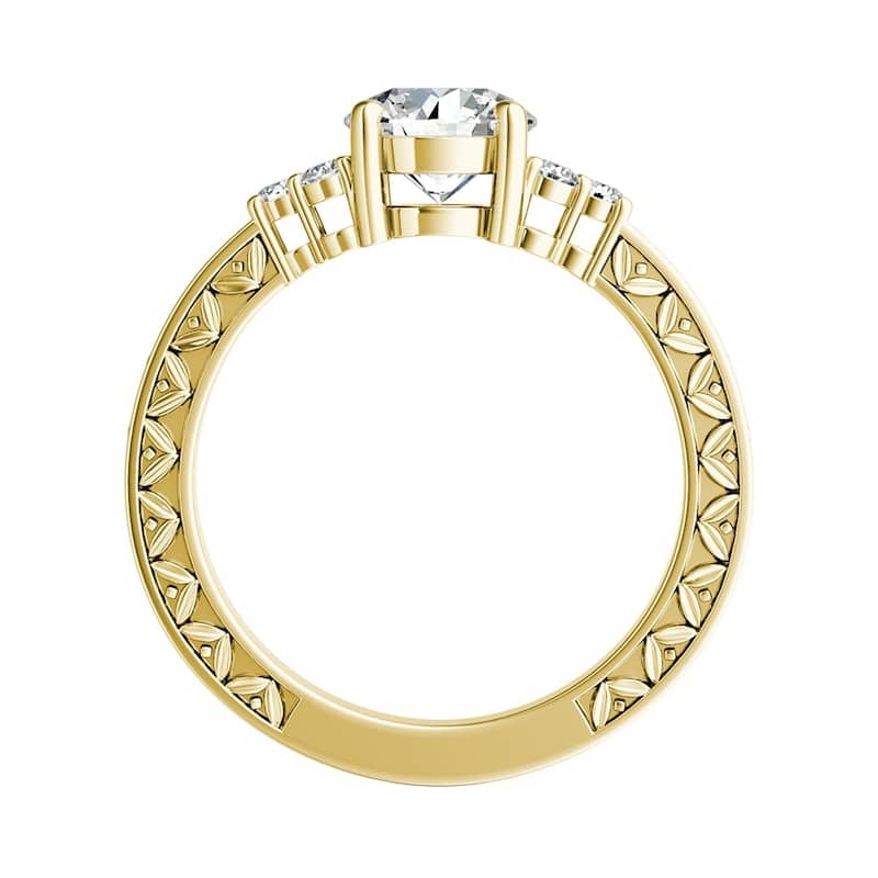 Auriya 14k Gold 3ct Vintage Inspired Round Moissanite and Diamond Engagement Ring