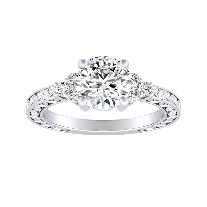 Auriya 14k Gold 1 1/2ct Vintage Inspired Round Moissanite and Diamond Engagement Ring