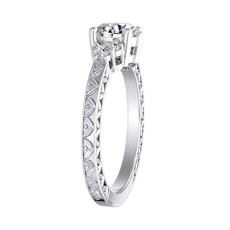 Auriya 14k Gold 1 1/2ct Vintage Inspired Round Moissanite and Diamond Engagement Ring