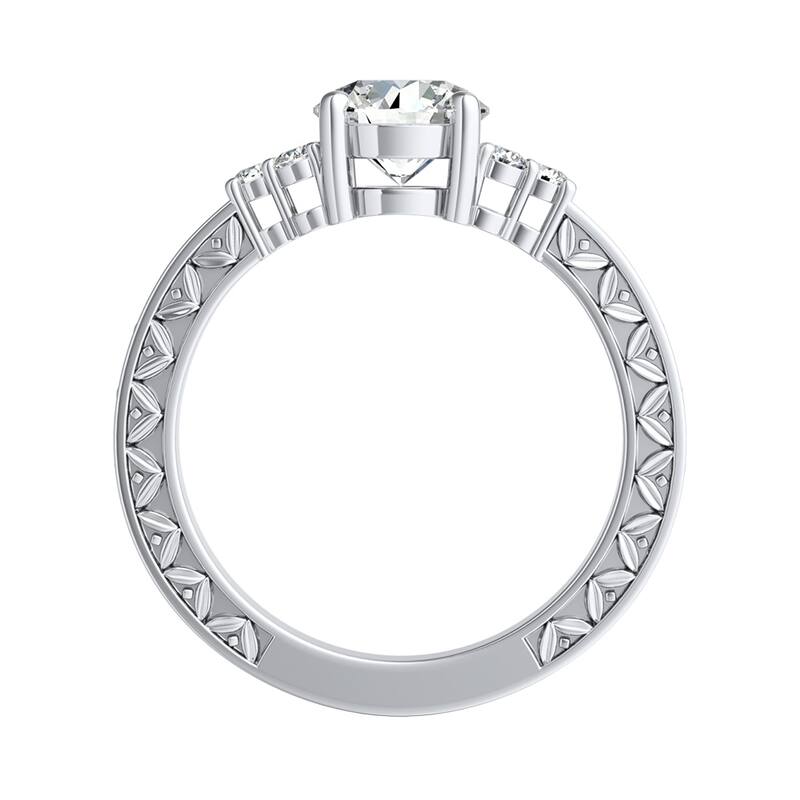 Auriya 14k Gold 1 1/2ct Vintage Inspired Round Moissanite and Diamond Engagement Ring