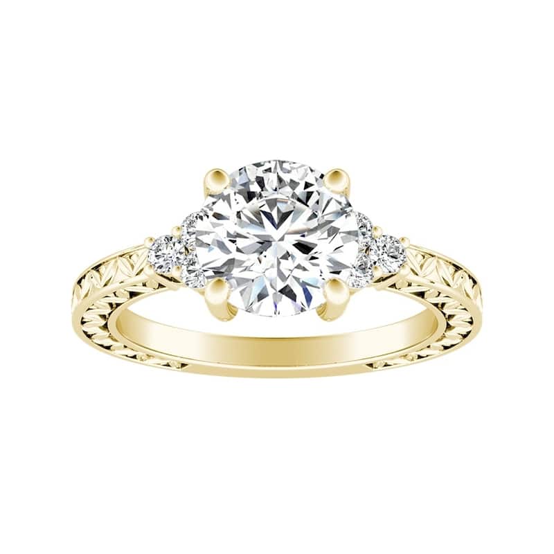 Auriya 14k Gold 2 1/2ct Vintage Inspired Round Moissanite and Diamond Engagement Ring