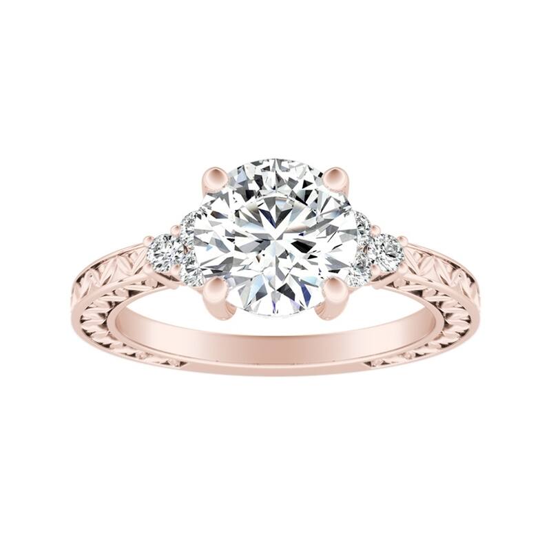 Auriya 14k Gold 2 1/2ct Vintage Inspired Round Moissanite and Diamond Engagement Ring