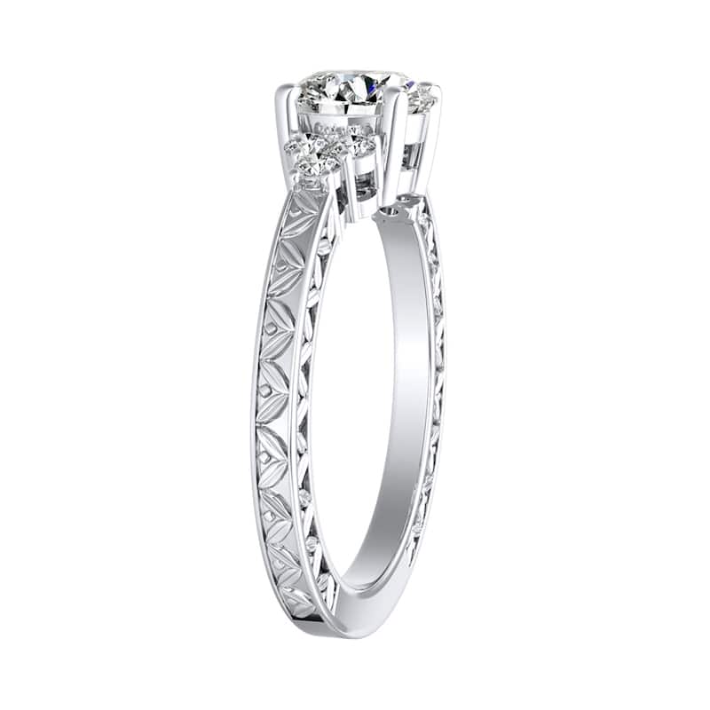 Auriya 14k Gold 2 1/2ct Vintage Inspired Round Moissanite and Diamond Engagement Ring