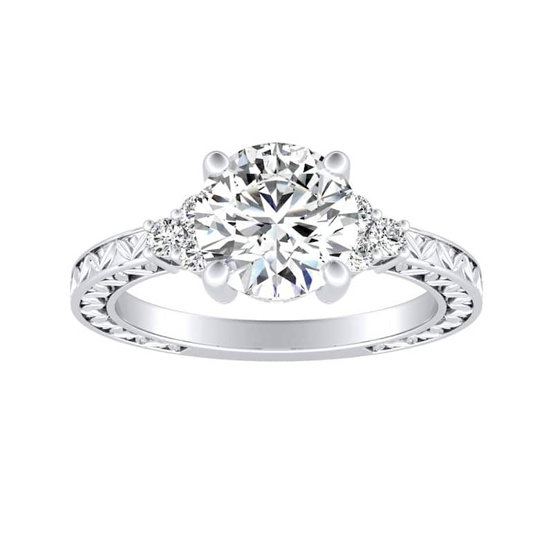 Auriya 14k Gold 2 1/2ct Vintage Inspired Round Moissanite and Diamond Engagement Ring