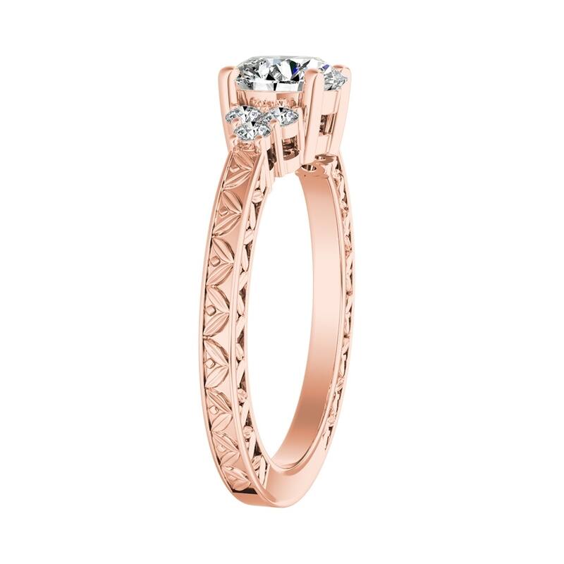 Auriya 14k Gold 2 1/2ct Vintage Inspired Round Moissanite and Diamond Engagement Ring