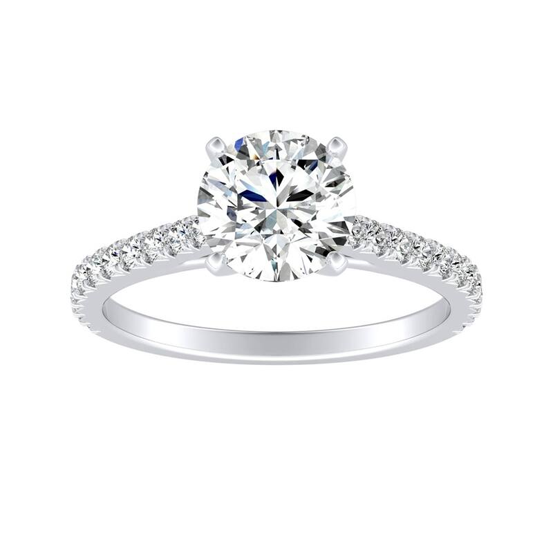Auriya Round 1 1/2ct Moissanite and 1/3ctw Diamond Engagement Ring 14k Gold