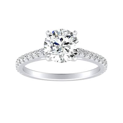 Auriya Round 1 1/2ct Moissanite and 1/3ctw Diamond Engagement Ring 14k Gold