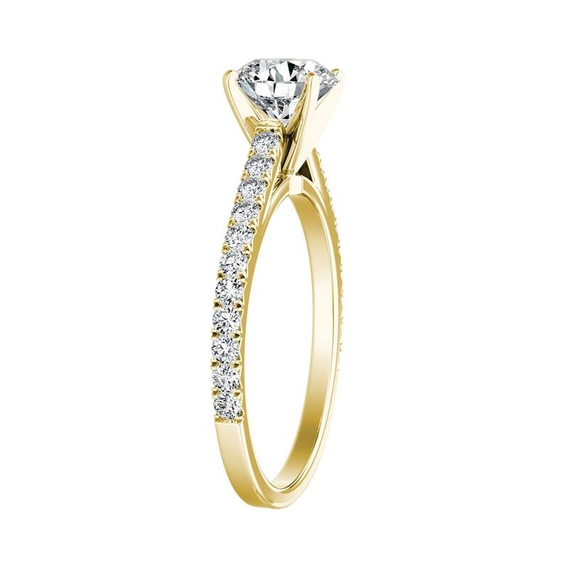 Auriya Round 1 1/2ct Moissanite and 1/3ctw Diamond Engagement Ring 14k Gold